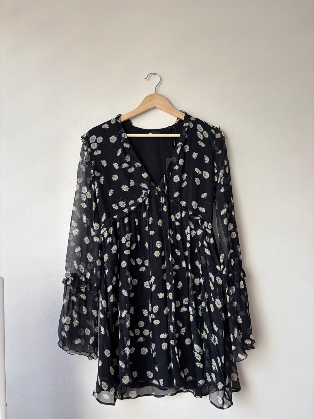 The Kooples Black Cream Floral Sheer Midi Dress